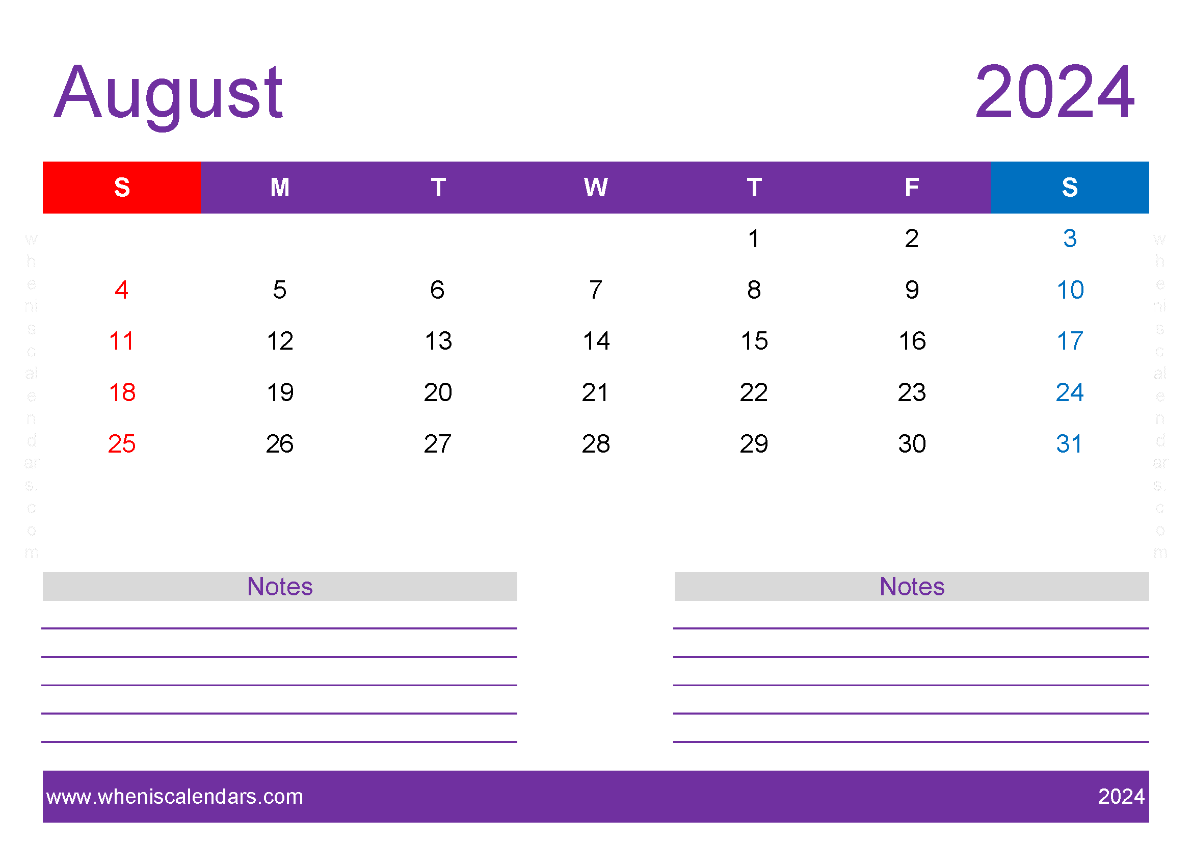 print Free August 2024 Calendar Monthly Calendar