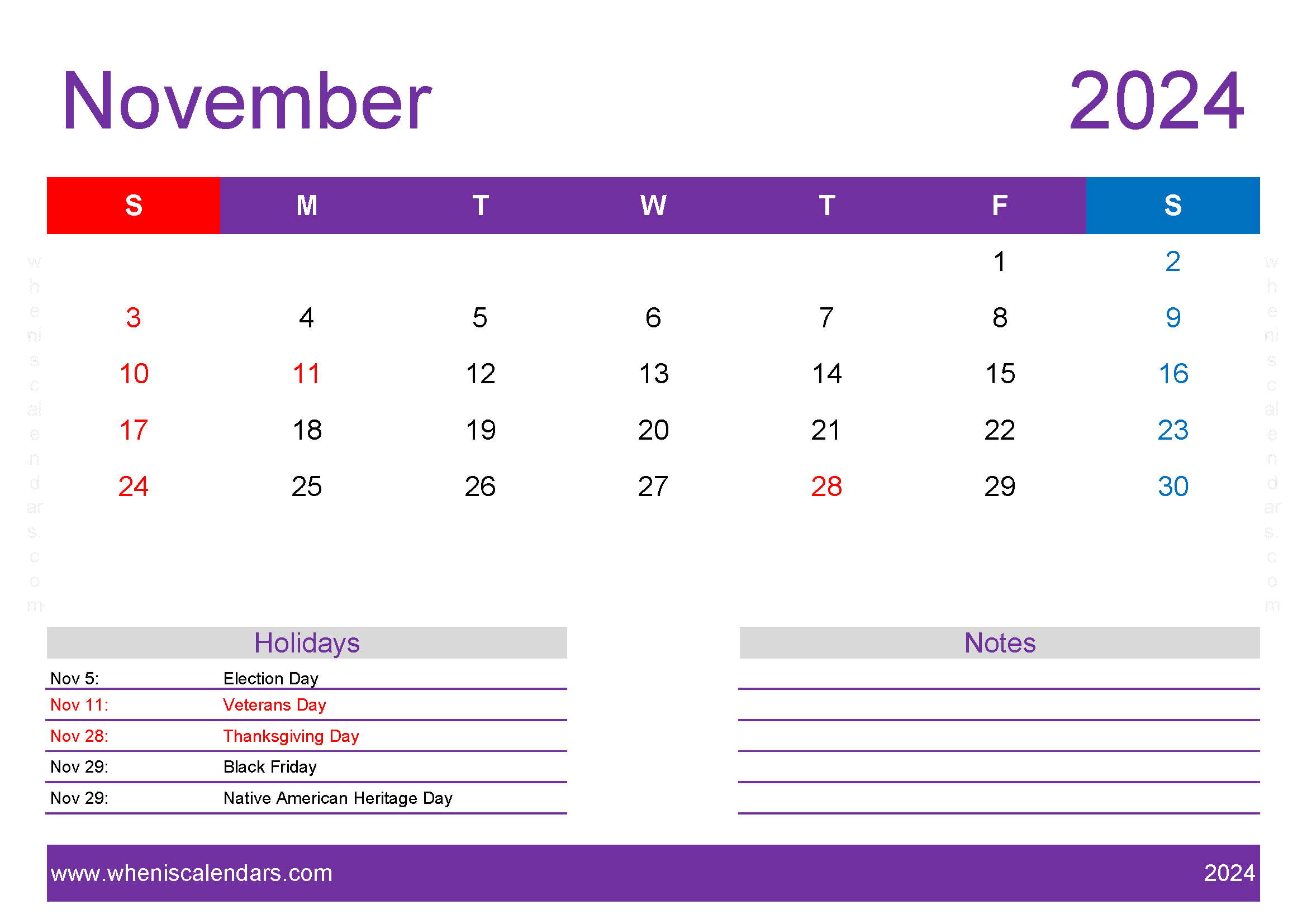 2024 Calendar with Holidays Printable Monthly