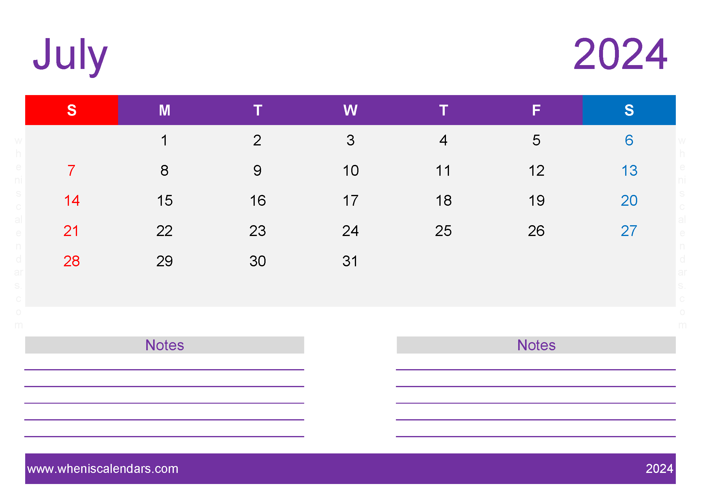 Free Printable Calendar 2024 July Monthly Calendar