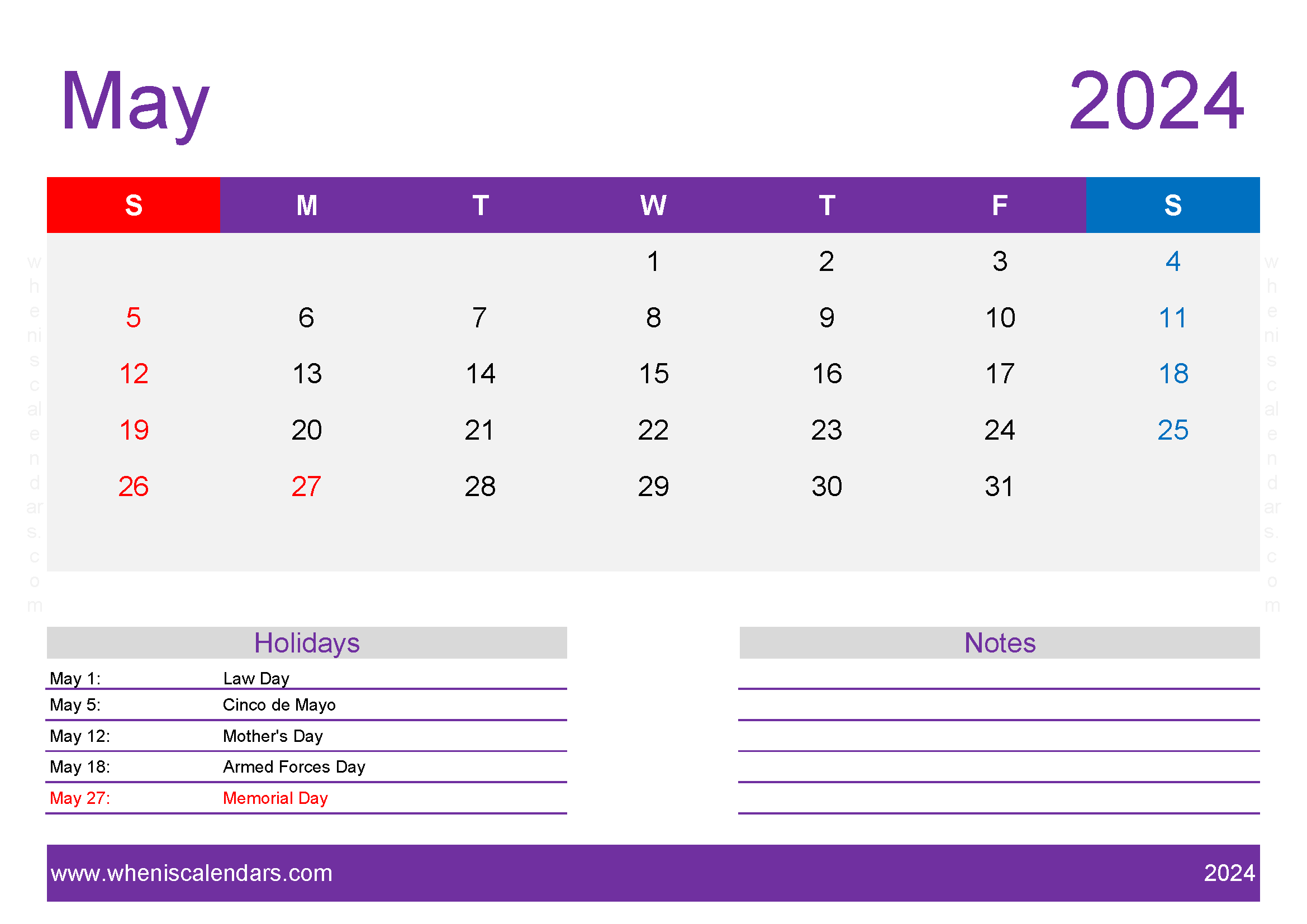 May Calendar 2024 Printable cute Monthly Calendar