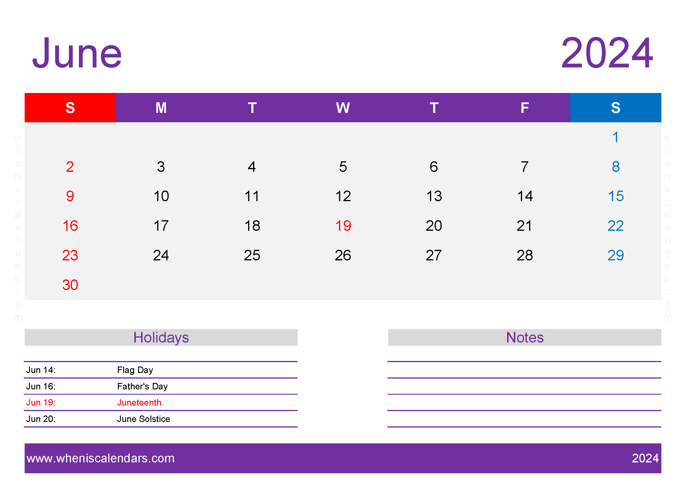 June Calendar 2024 Printable cute Monthly Calendar