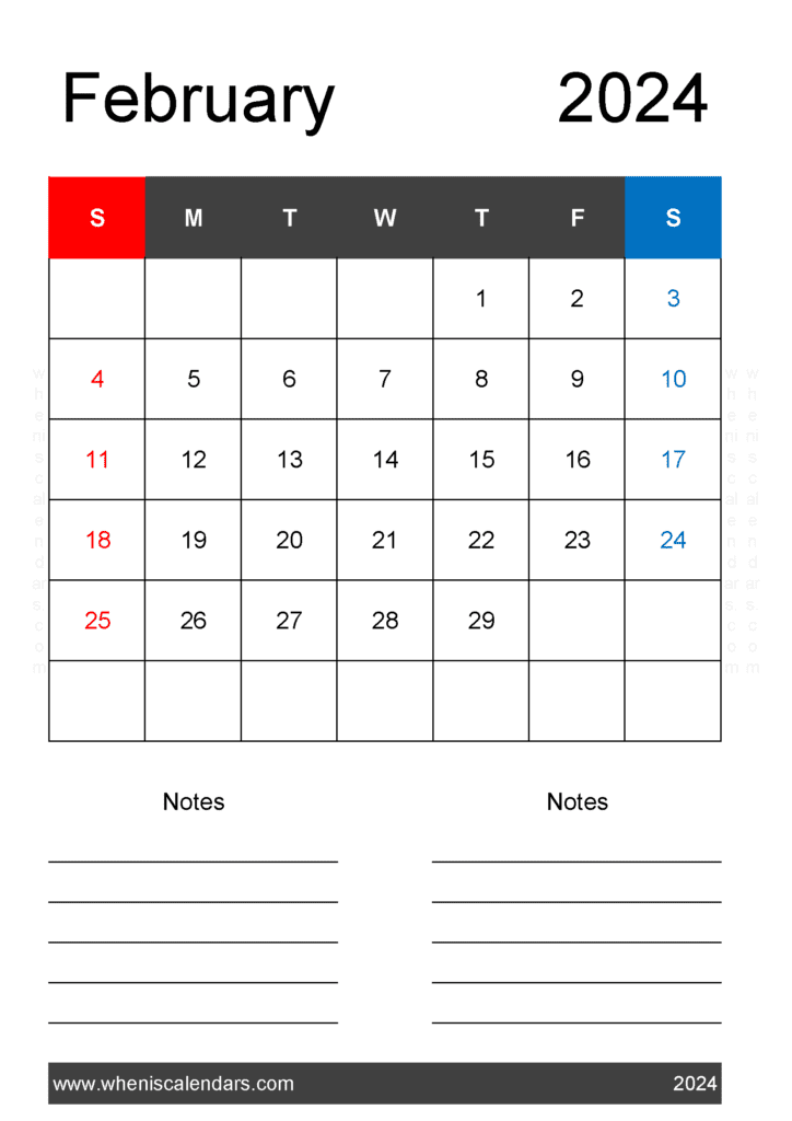 February 2024 A4 Calendar Monthly Calendar