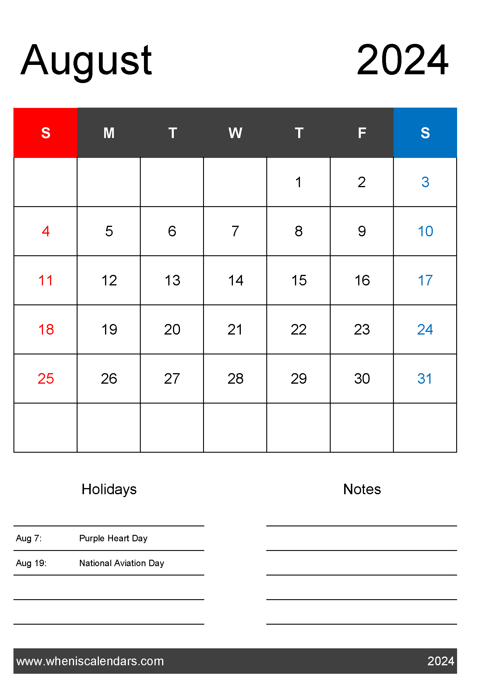 cute August Calendar 2024 Printable Monthly Calendar