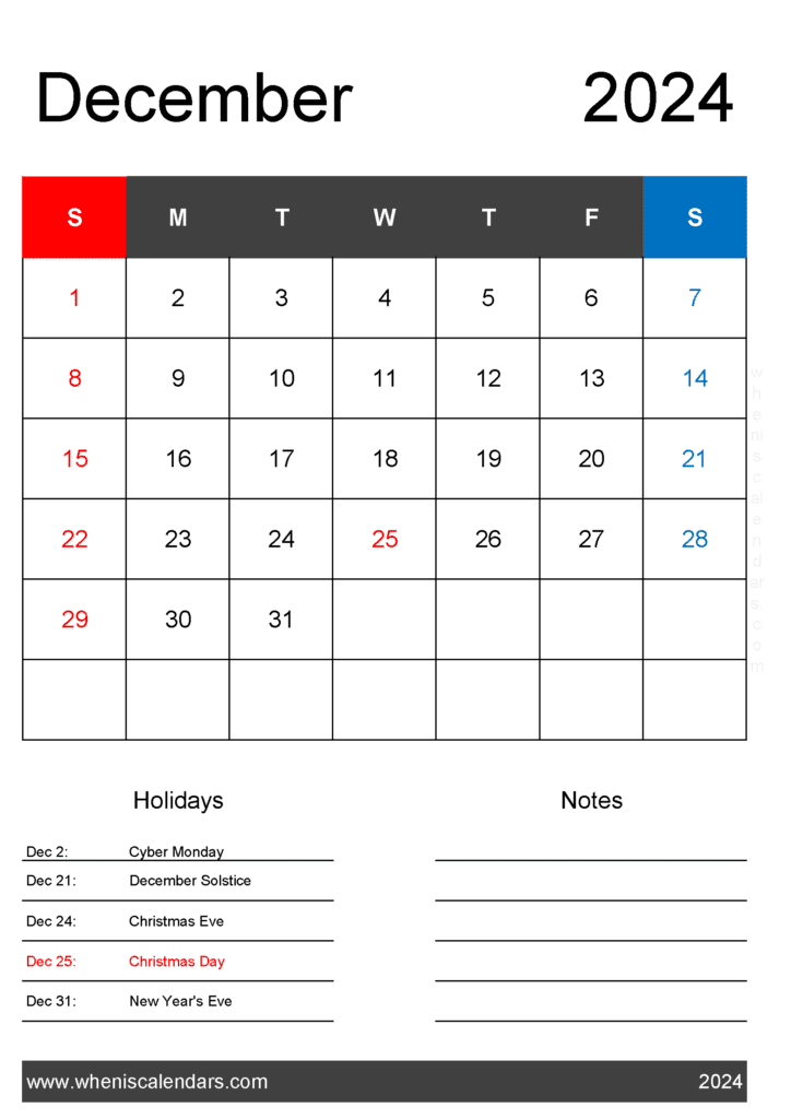 December 2024 Calendar with federal Holidays Monthly Calendar