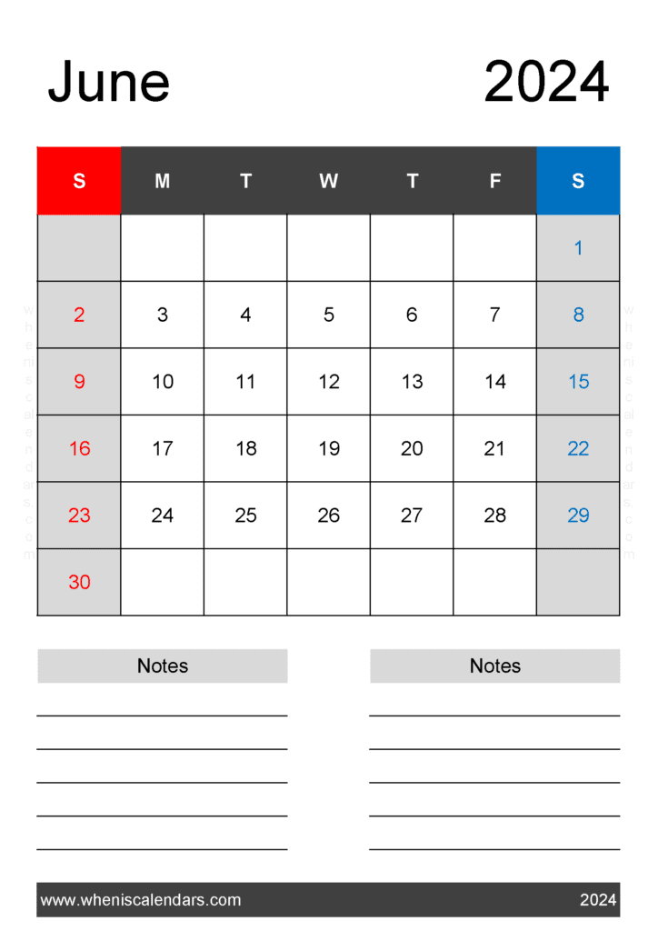June weekly Calendar 2024 Printable J64222