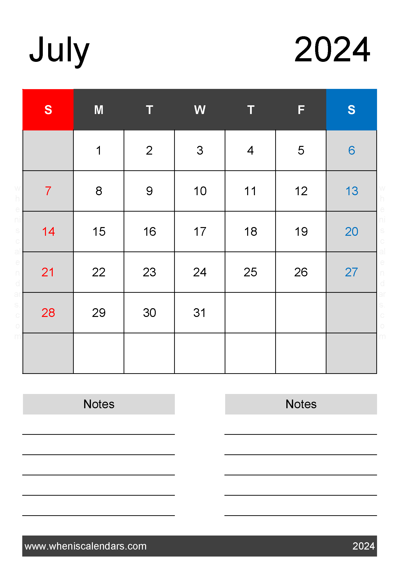 July weekly Calendar 2024 Printable Monthly Calendar