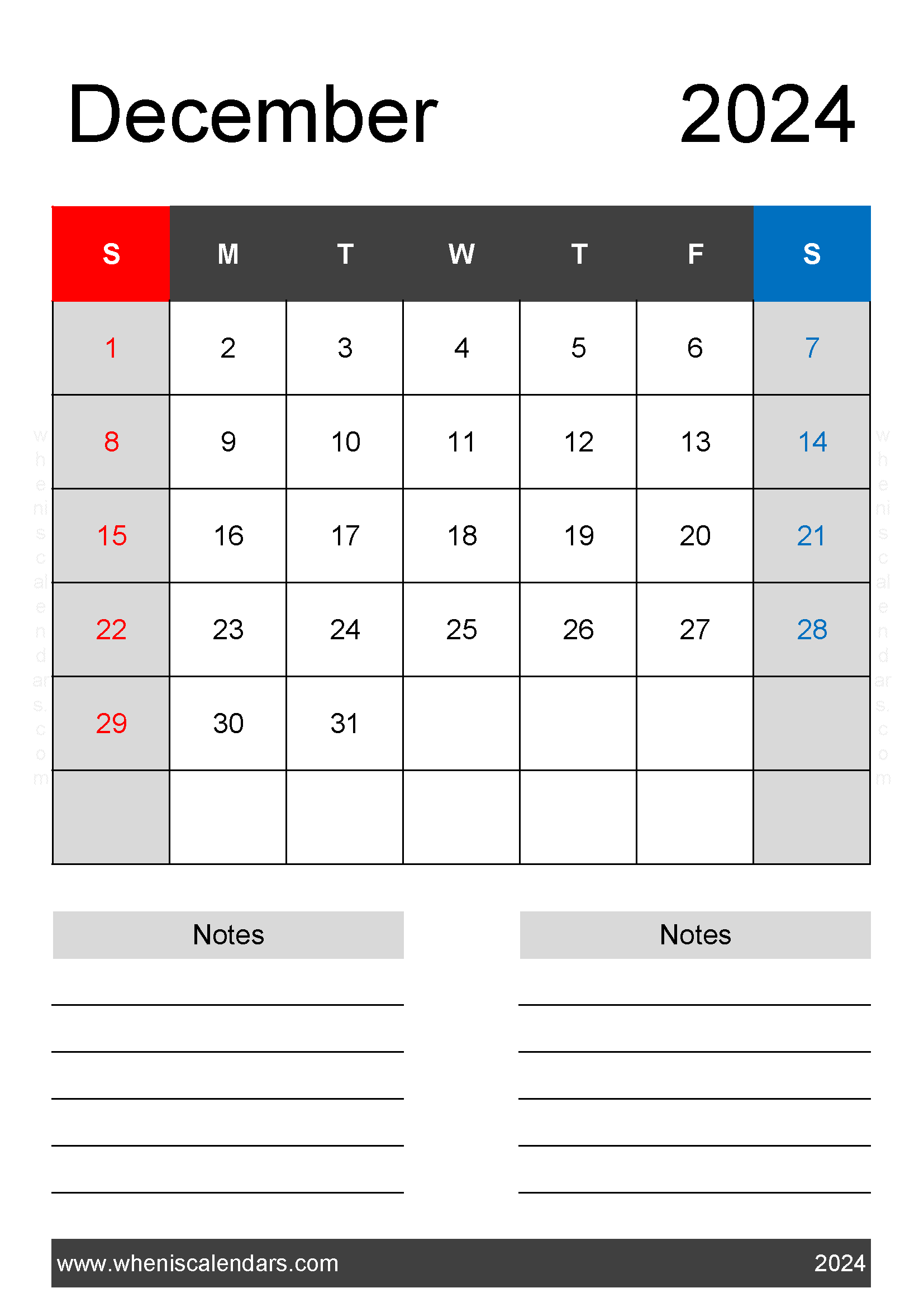 December weekly Calendar 2024 Printable Monthly Calendar