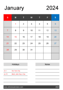 Blank January 2024 Calendar Printable Free J14422
