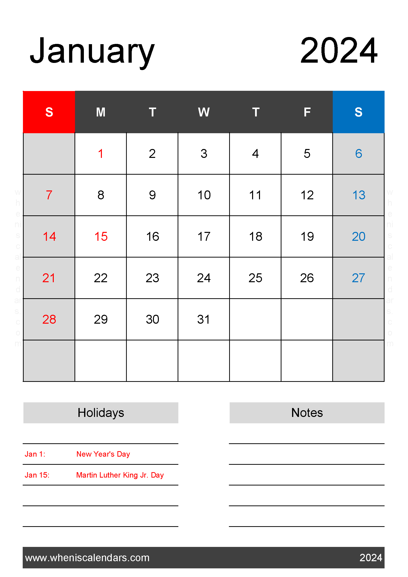 Blank January 2024 Calendar Printable Free Monthly Calendar