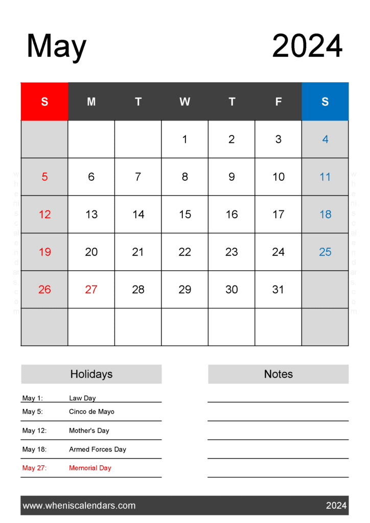 print May 2024 Calendar template M54142
