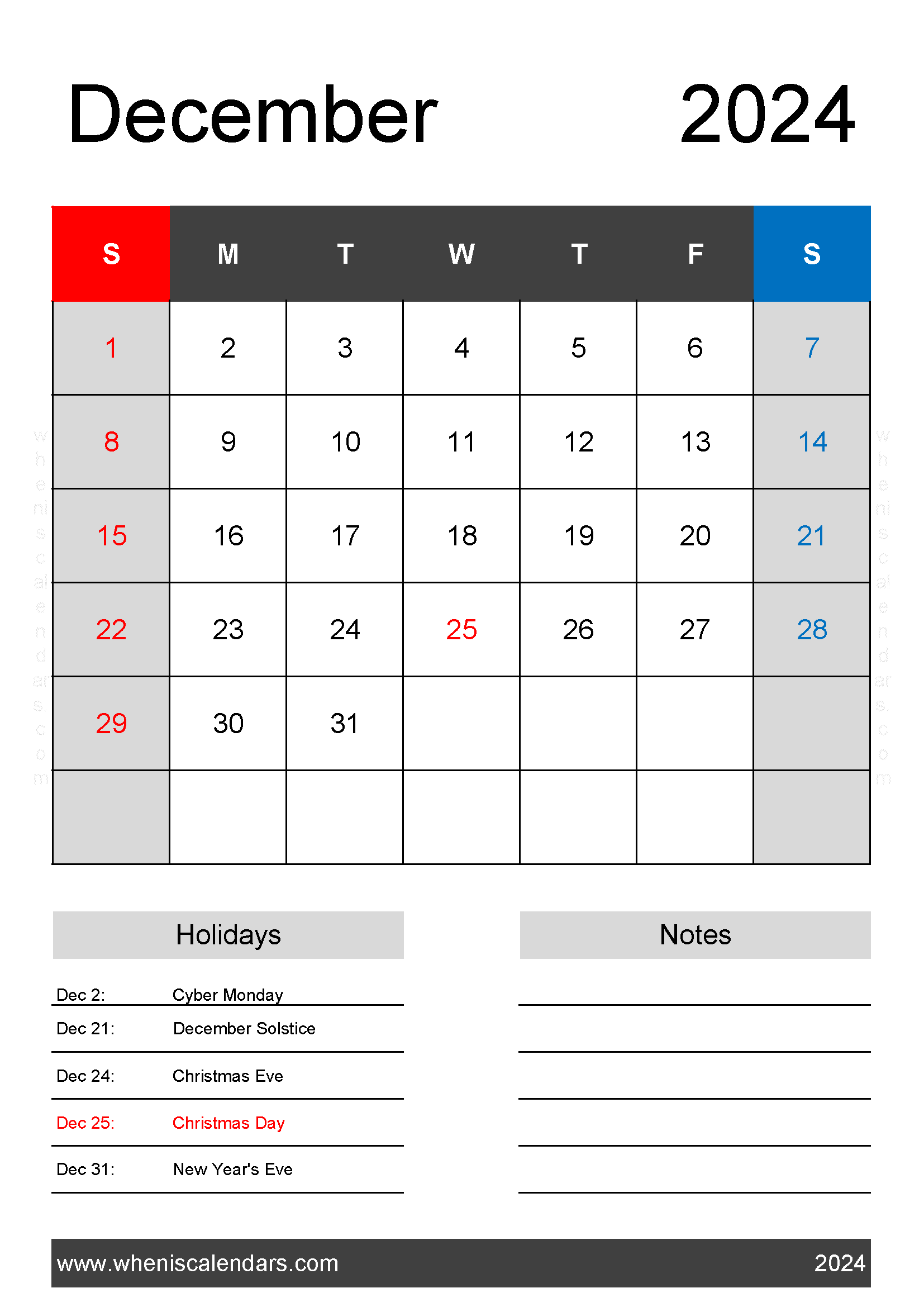 Blank December 2024 Calendar Printable Free Monthly Calendar