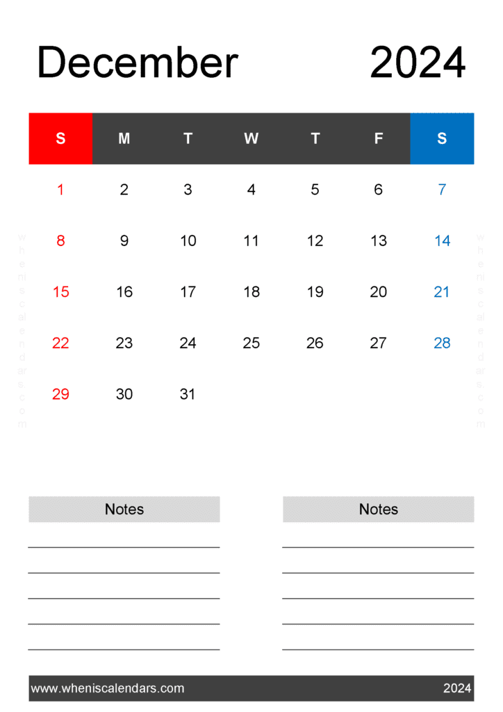 Printable month Calendar December 2024 Monthly Calendar