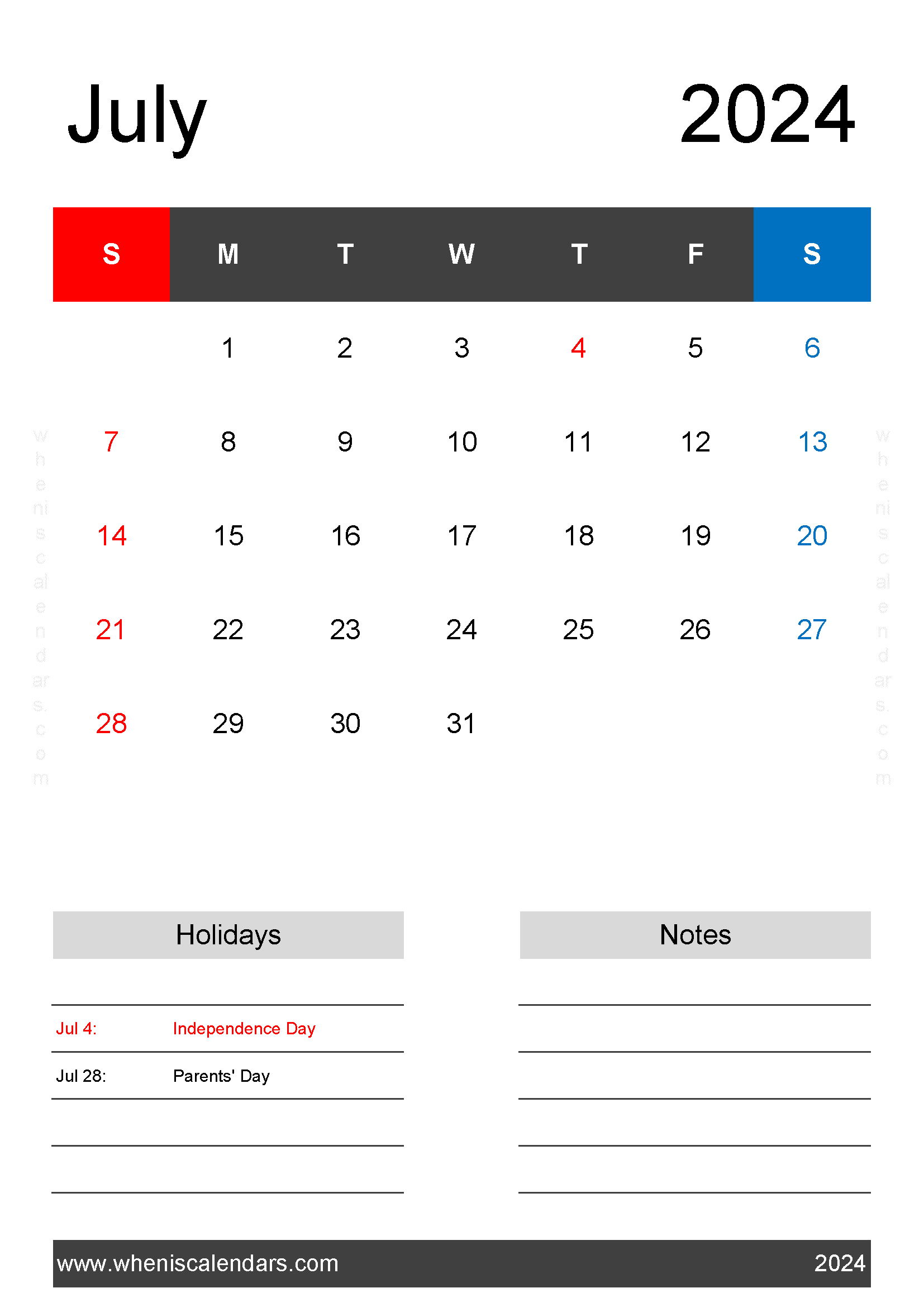 July 2024 Calendar Printable pdf Free Monthly Calendar