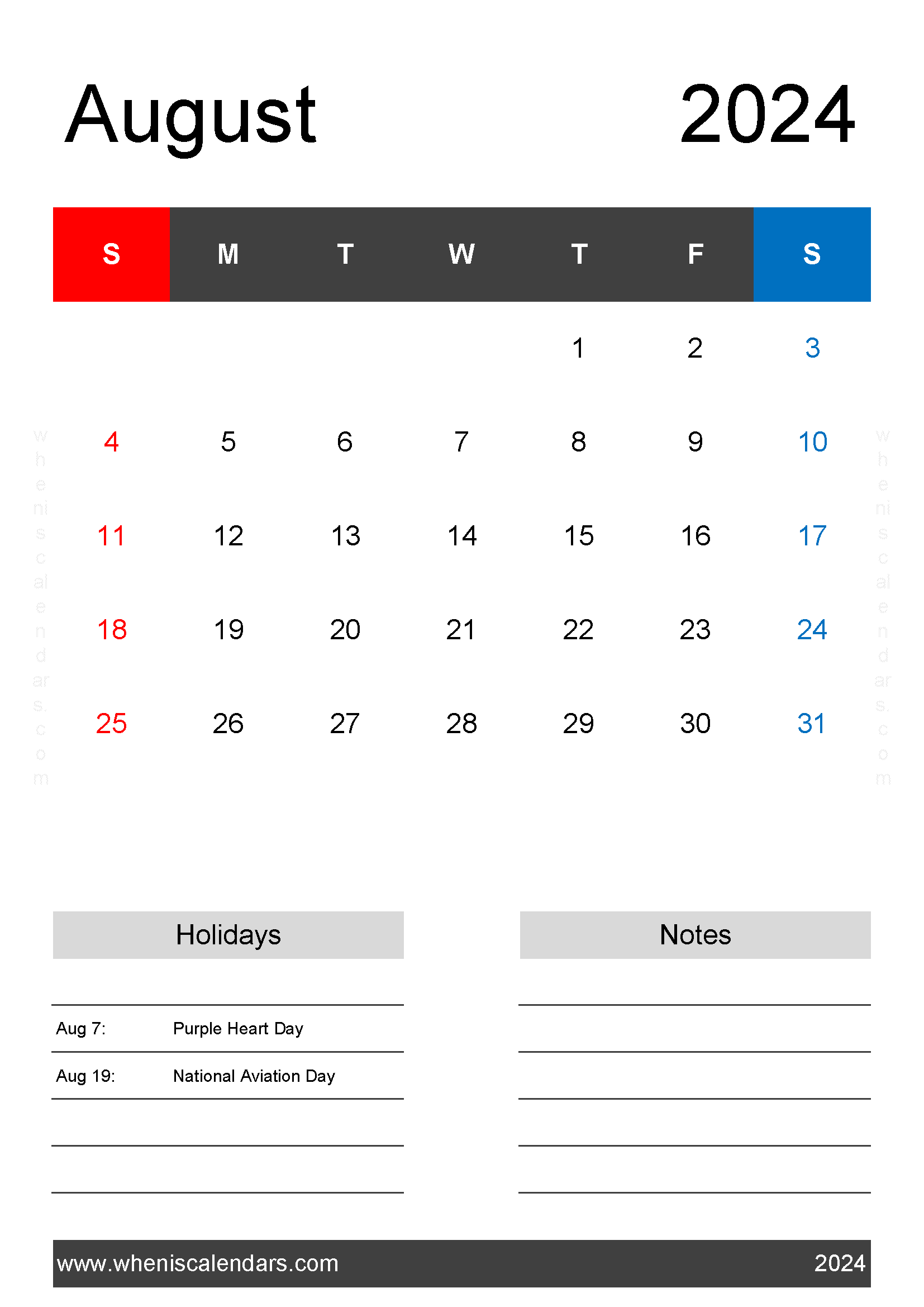 August 2024 Calendar Printable pdf Free Monthly Calendar