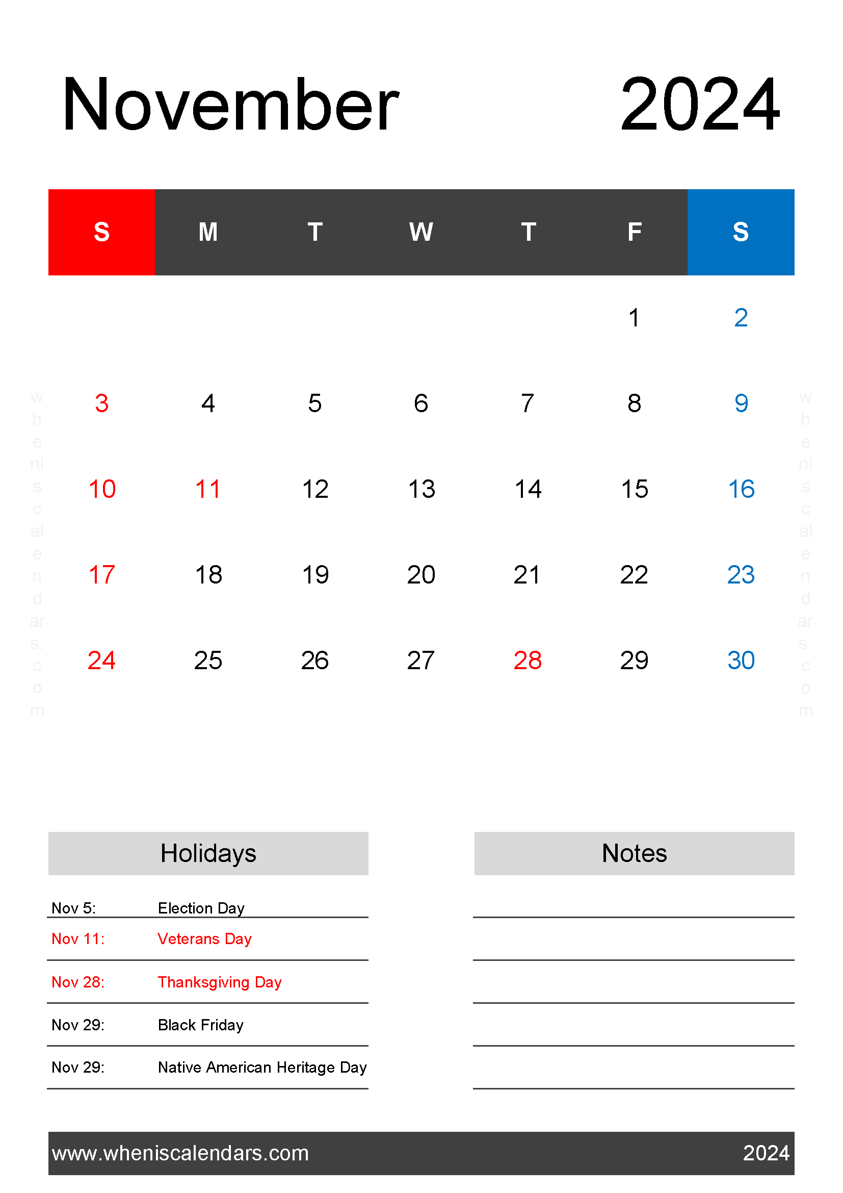 November 2024 Calendar Printable pdf Free Monthly Calendar