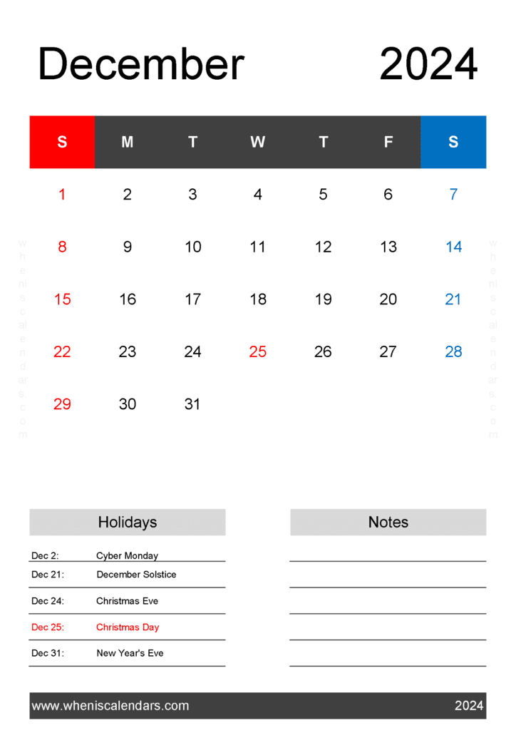 December Calendar 2024 Free Monthly Calendar