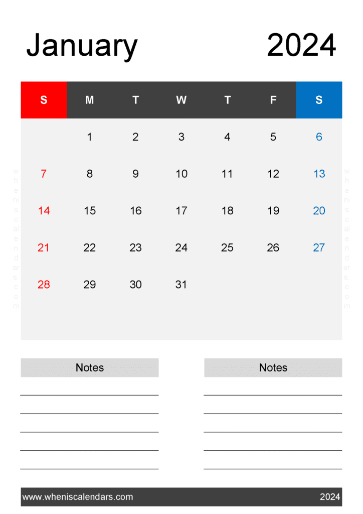 Free January Calendar Template 2024 Monthly Calendar