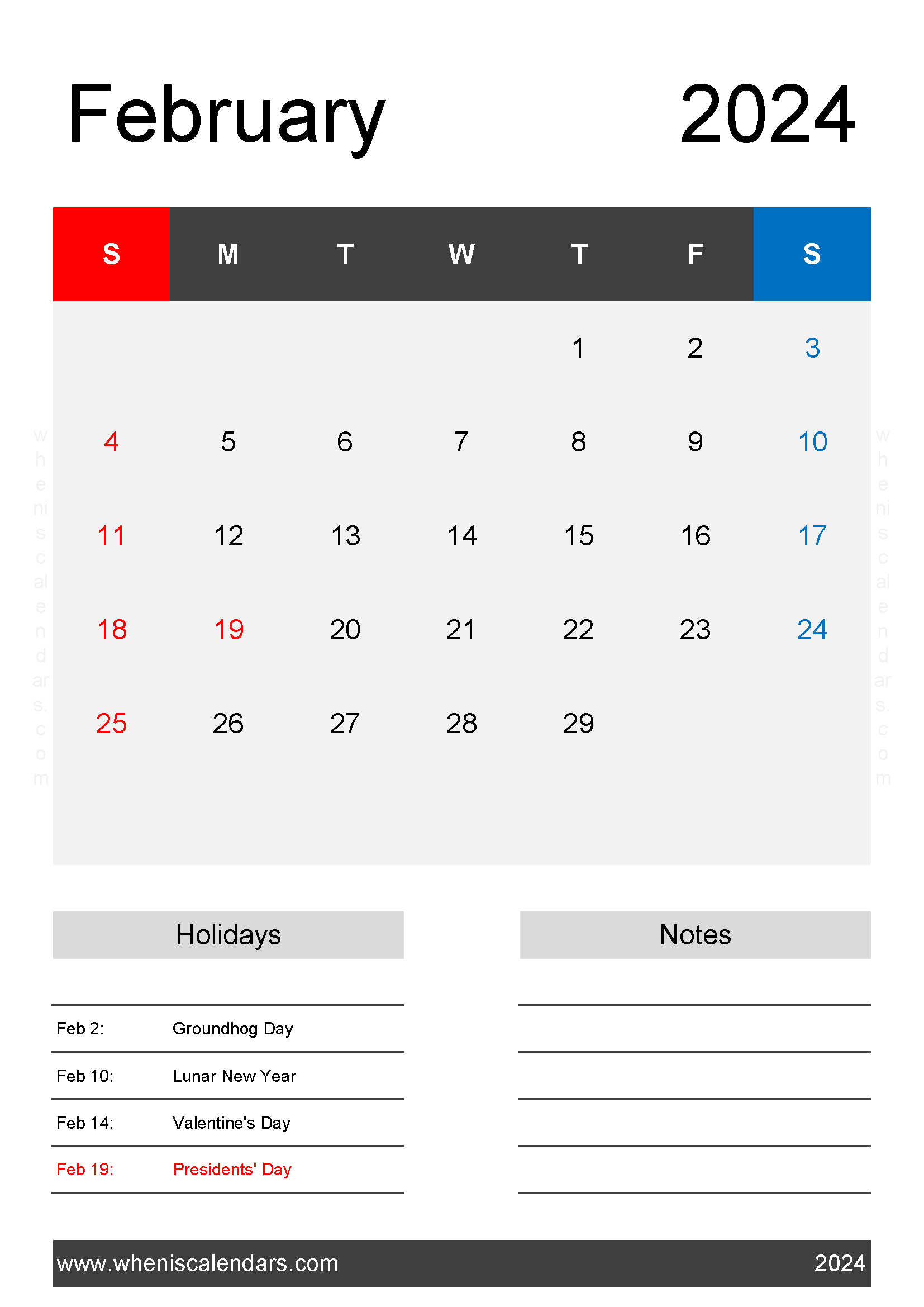 2024 Blank February Calendar page Monthly Calendar