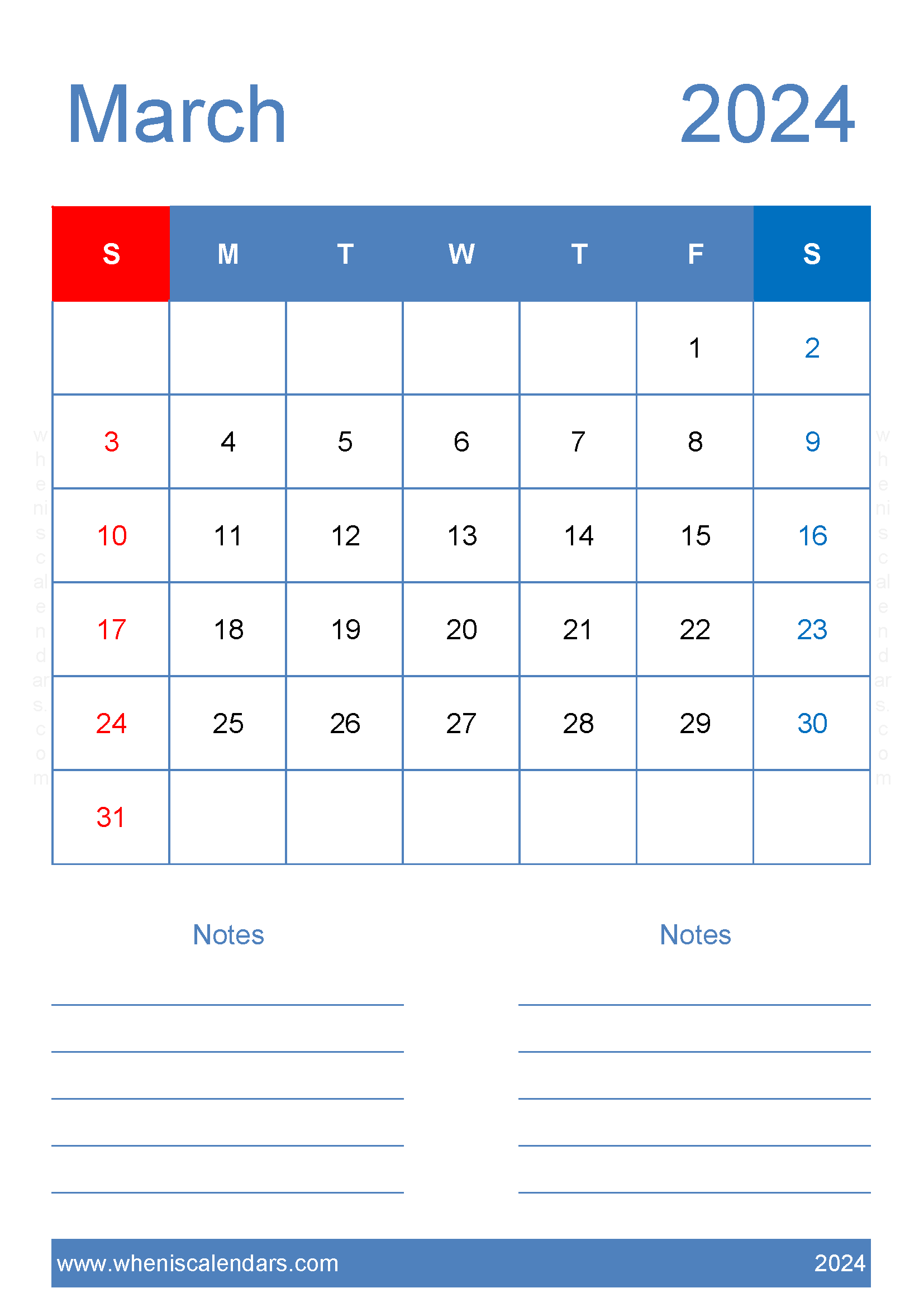 Mar 2024 Printable Monthly Calendar