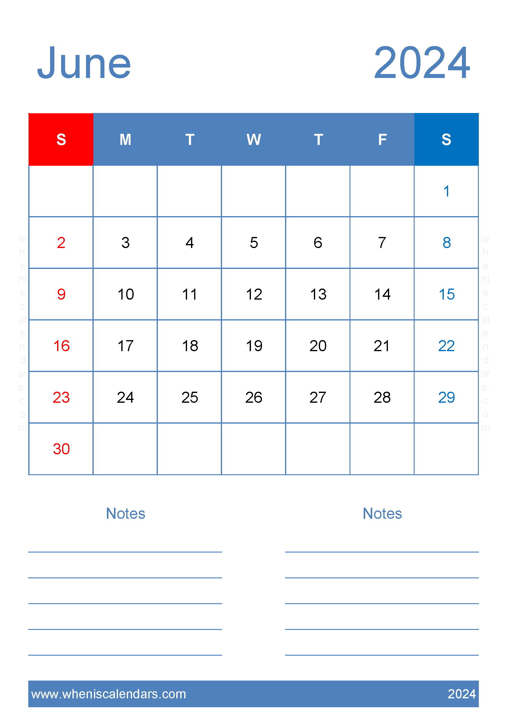 Jun 2024 Printable Monthly Calendar