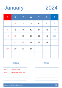 Printable January 2024 Blank Calendar J14425