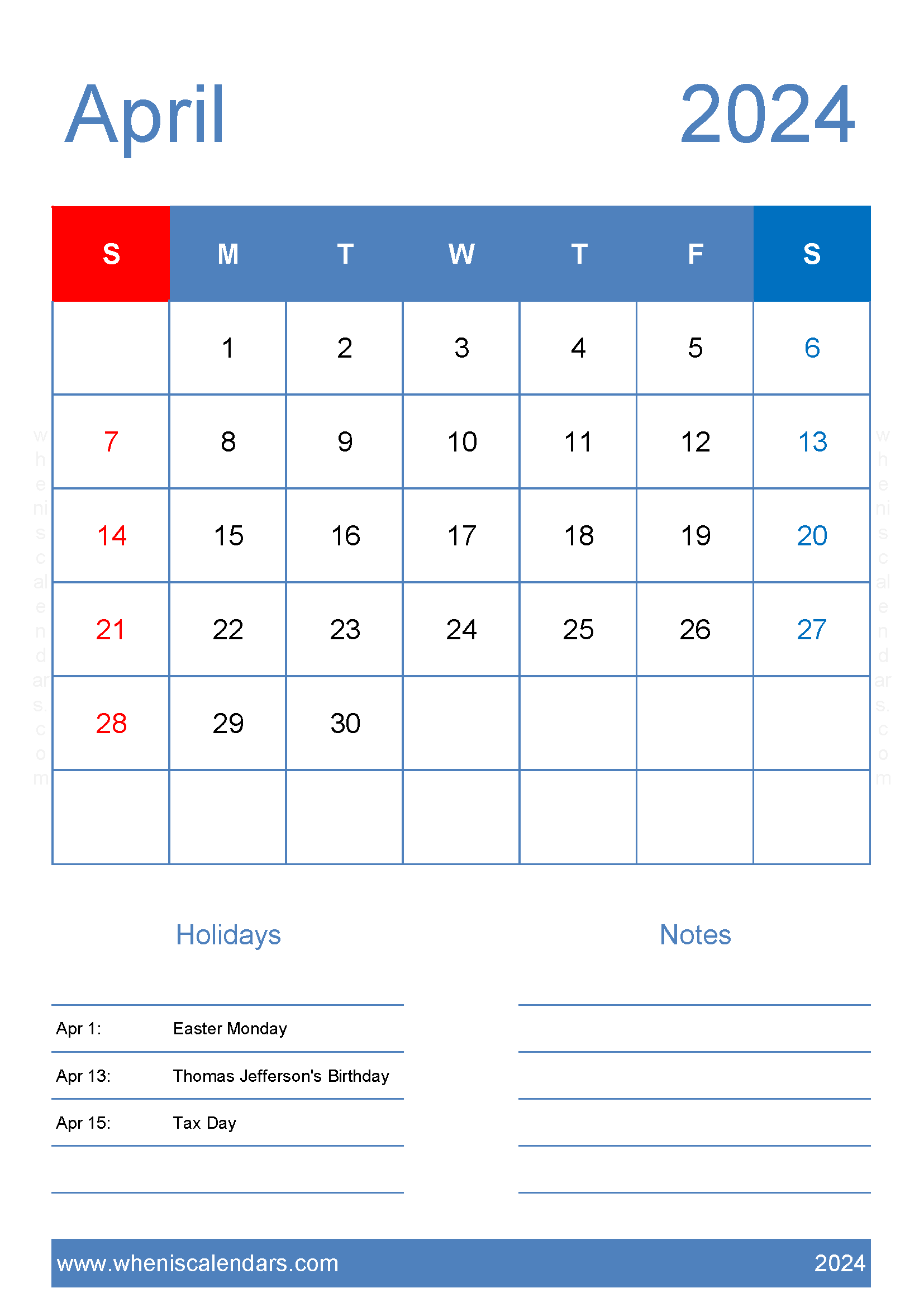 Printable April 2024 Blank Calendar Monthly Calendar