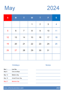 Printable May 2024 Blank Calendar J14425