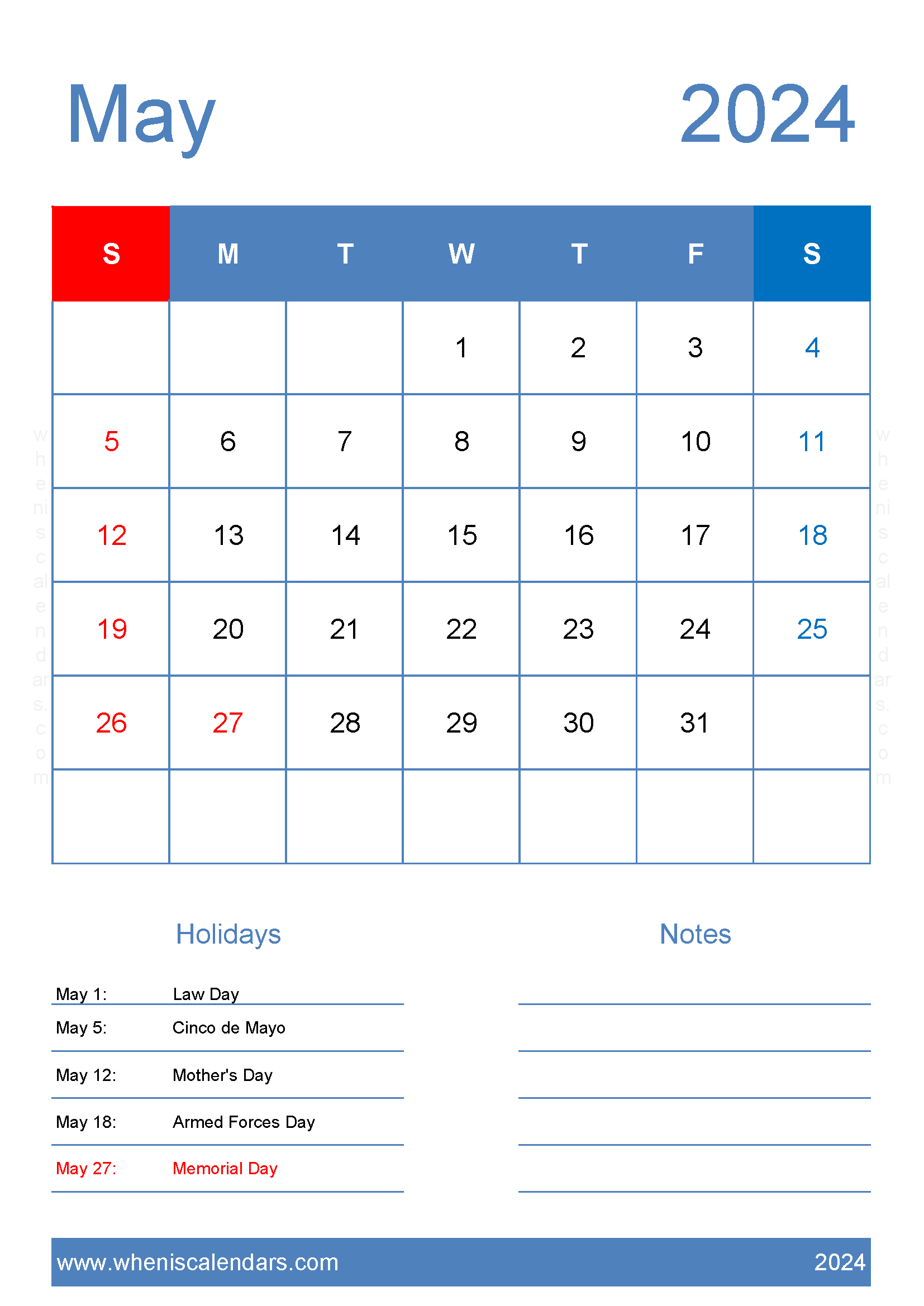 Printable May 2024 Blank Calendar Monthly Calendar
