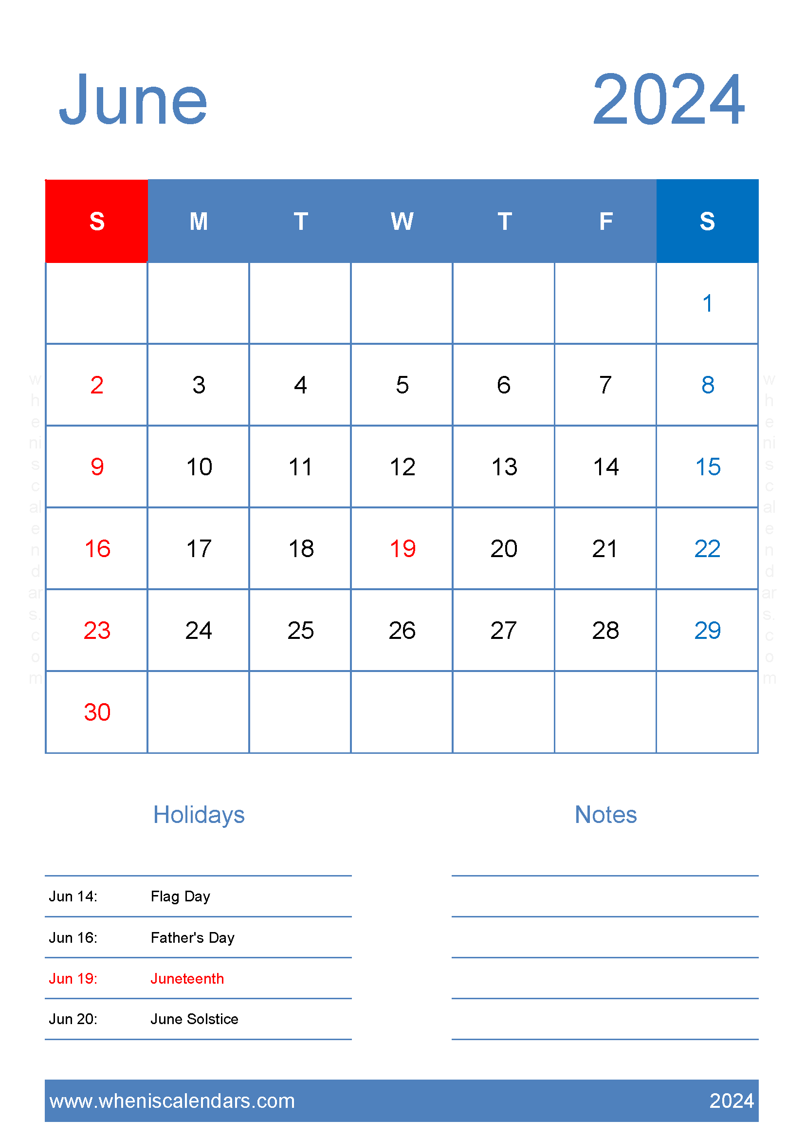 Printable June 2024 Blank Calendar Monthly Calendar