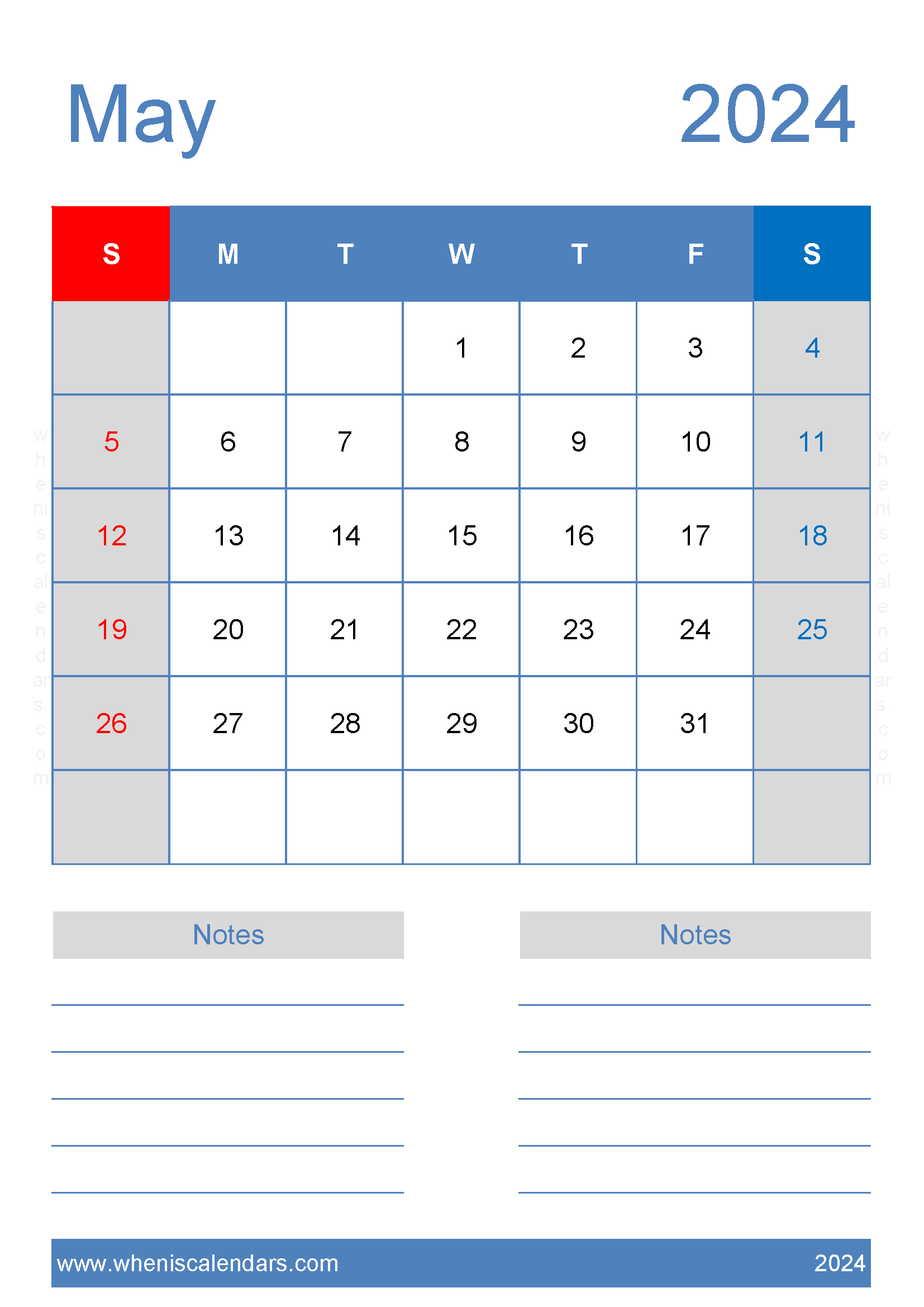 May Calendar 2024 print Monthly Calendar
