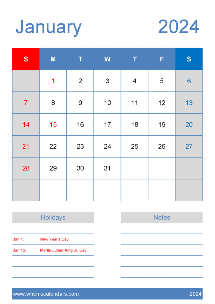 Free Calendar Jan 2024 Printable J14146