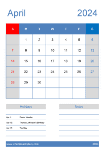 Printable April 2024 Calendar cute J14426