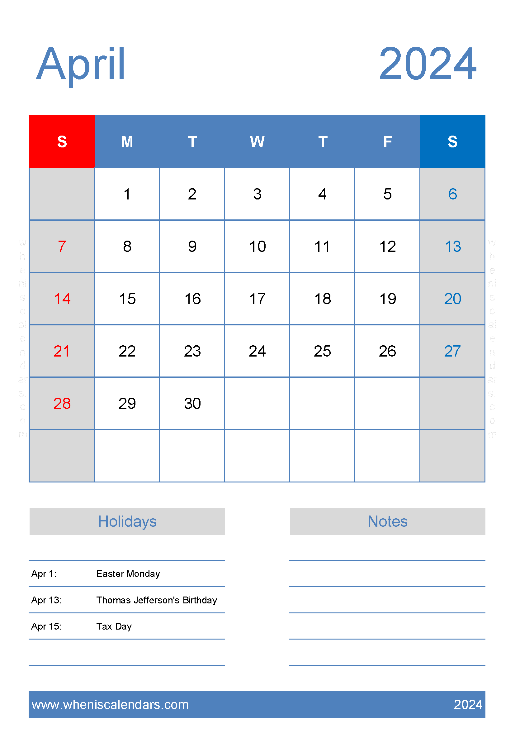 Printable April 2024 Calendar cute Monthly Calendar