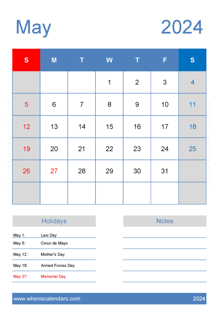 Free Calendar May 2024 printable M54146