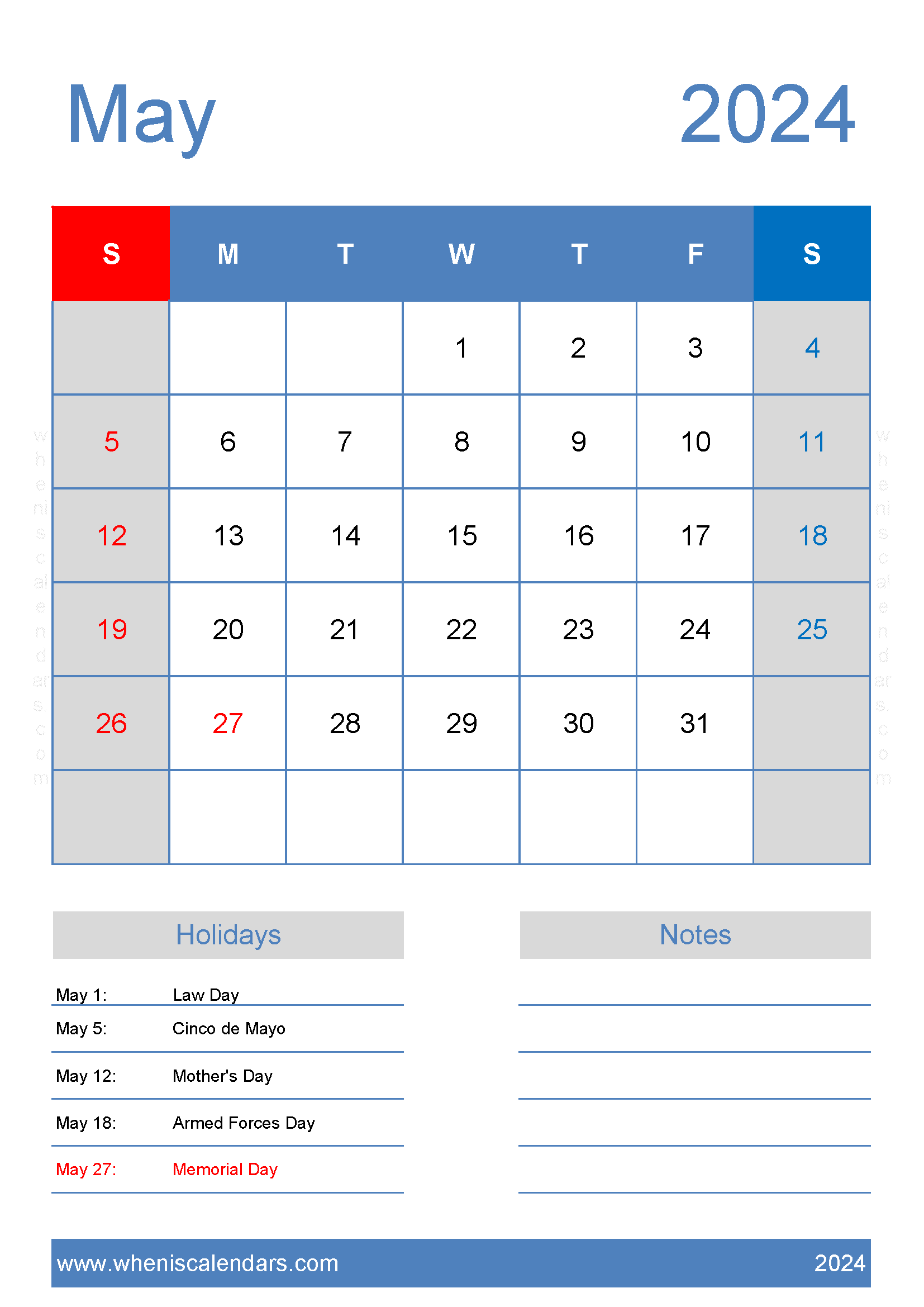printable May 2024 Calendar cute M54426