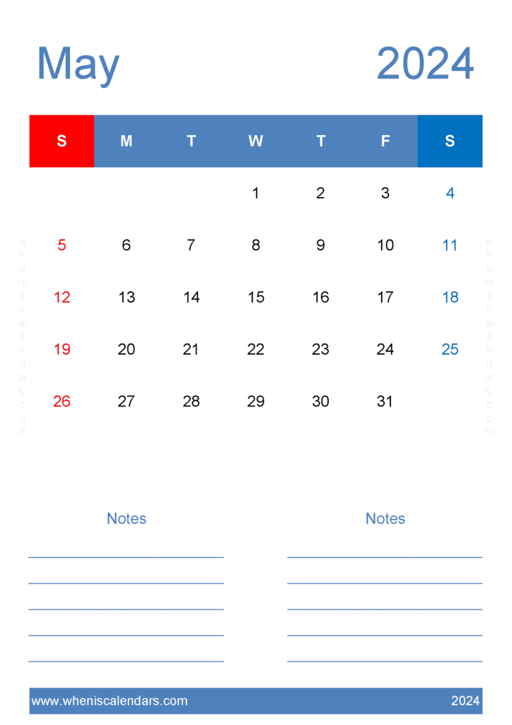 editable May Calendar 2024 M54227