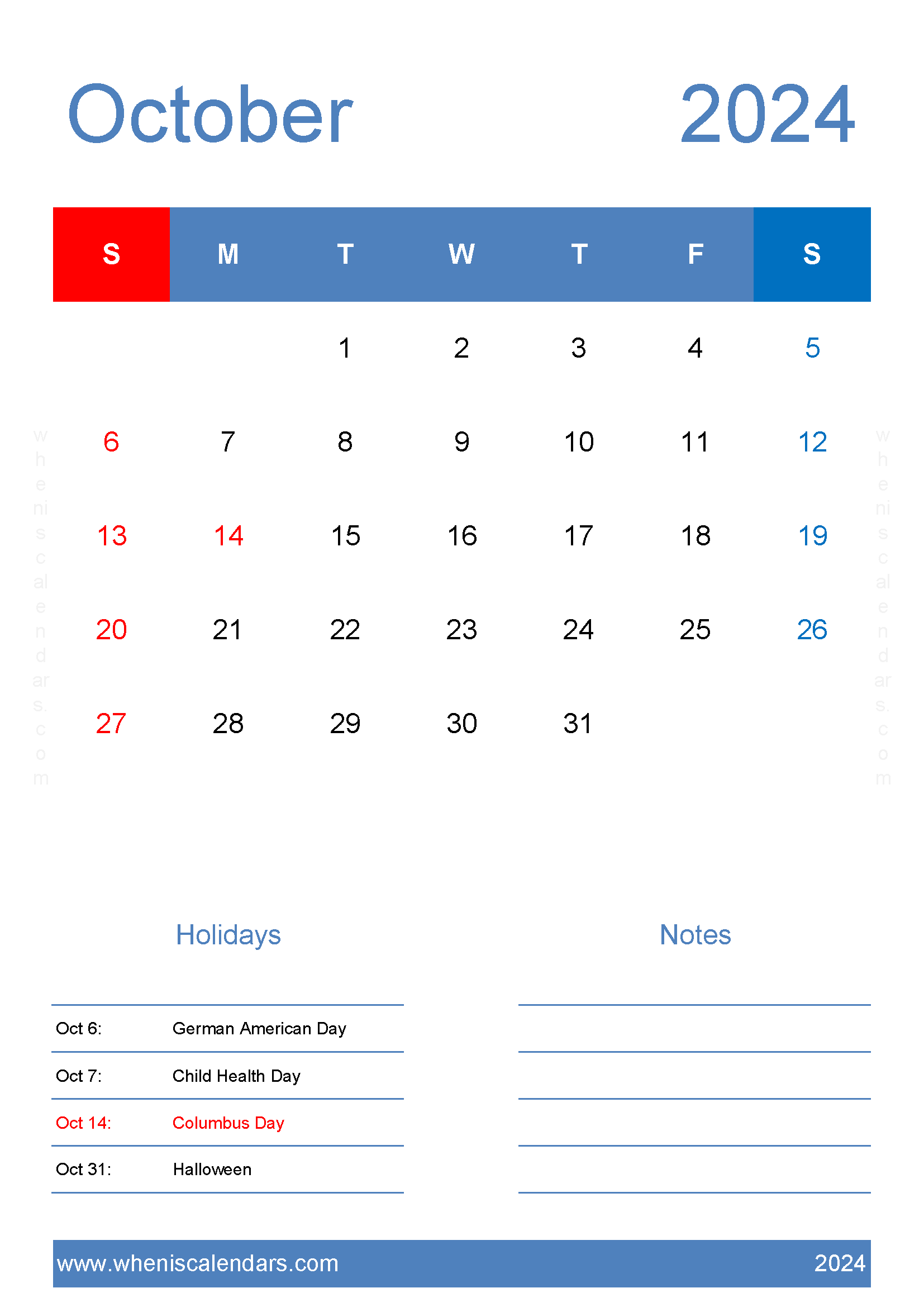 October 2024 Calendar editable Template Monthly Calendar