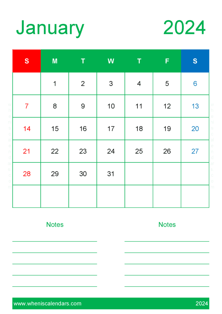 January 2024 planner pdf Monthly Calendar
