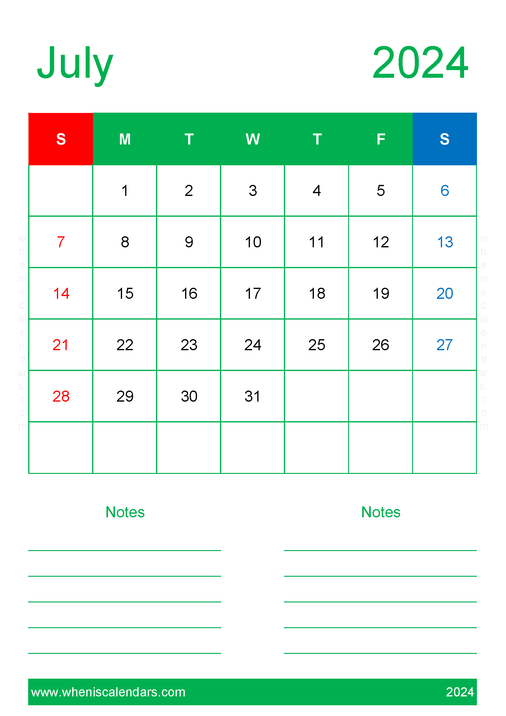 July 2024 planner pdf Monthly Calendar
