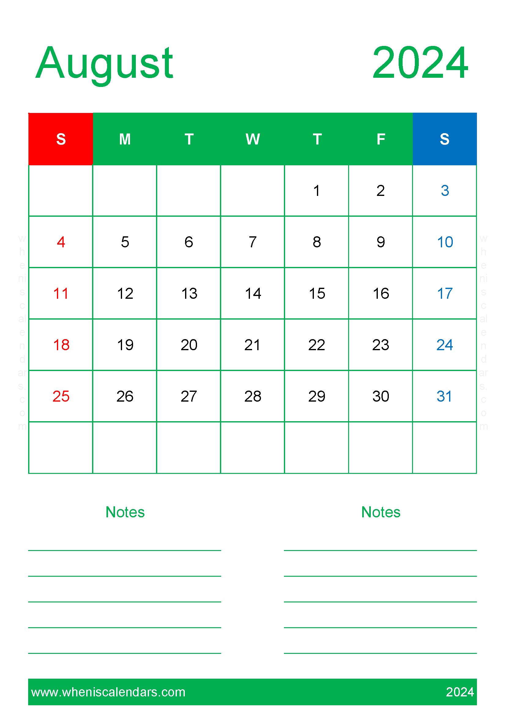 August 2024 planner pdf Monthly Calendar