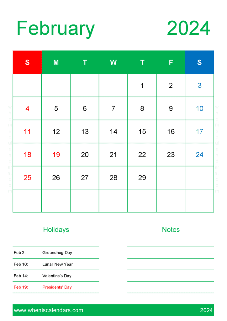 Printable monthly Calendar Feb 2024 Monthly Calendar