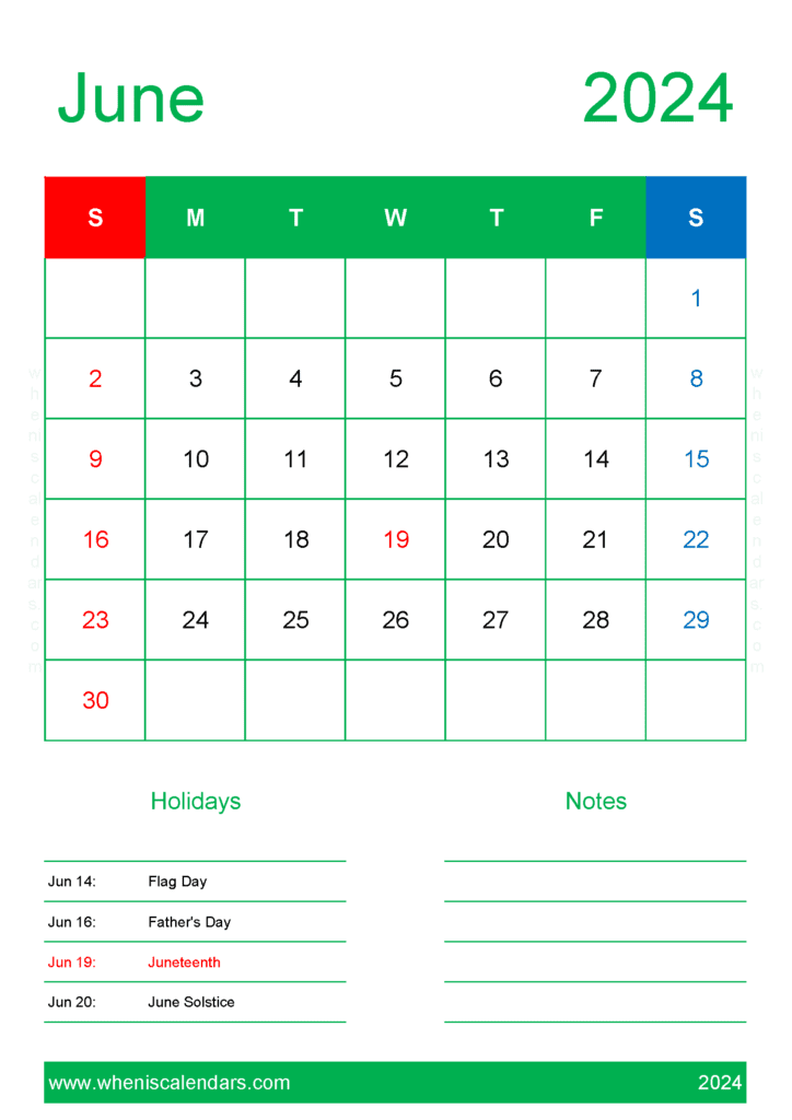 Printable monthly Calendar Jun 2024 J64149