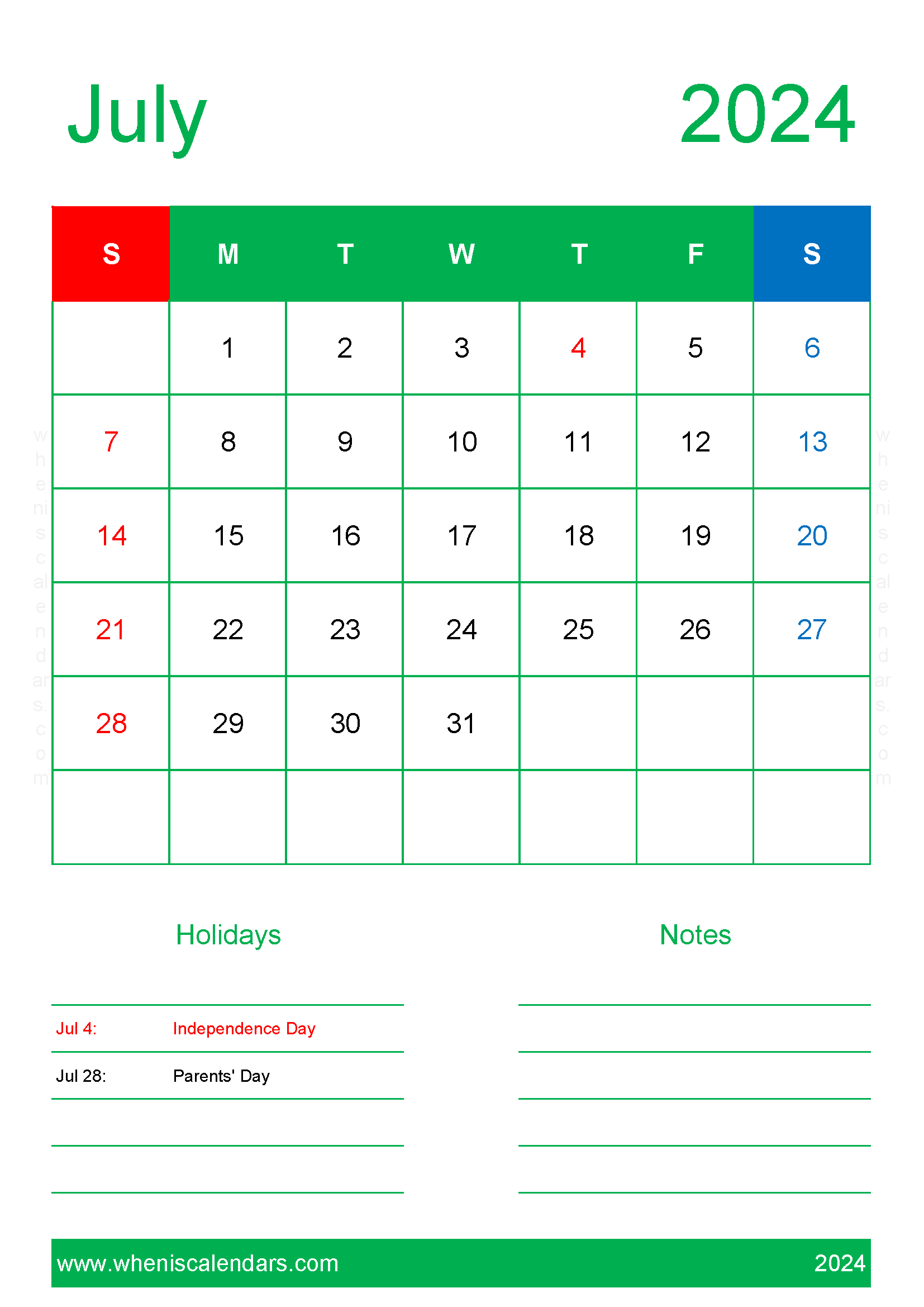 Printable monthly Calendar Jul 2024 Monthly Calendar
