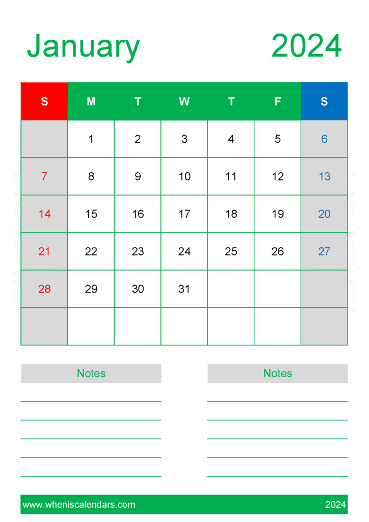 January 2024 Printable Calendars J14230