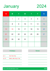 Free Calendar Template January 2024 J14150