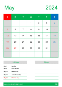 Free Calendar Template May 2024 J14150