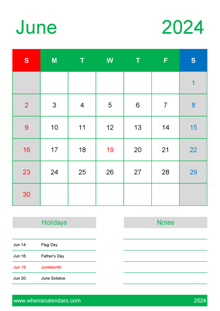 Free Calendar Template June 2024 J64150