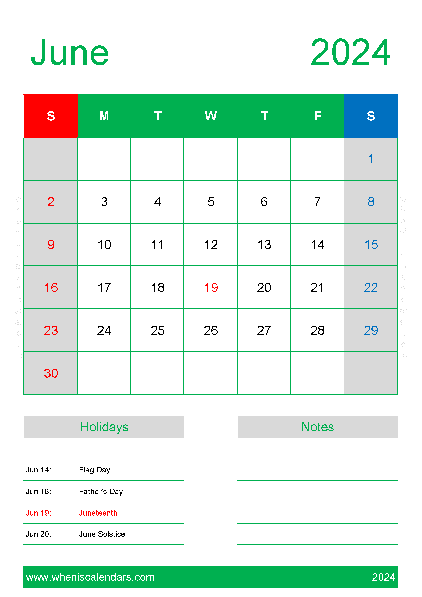 Free Calendar Template June 2024 Monthly Calendar