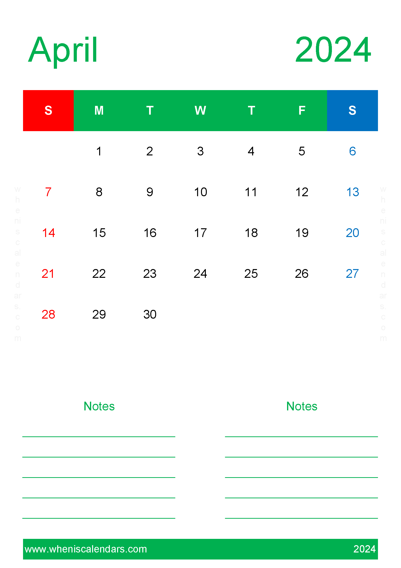 2024 April Free Printable Calendar Monthly Calendar