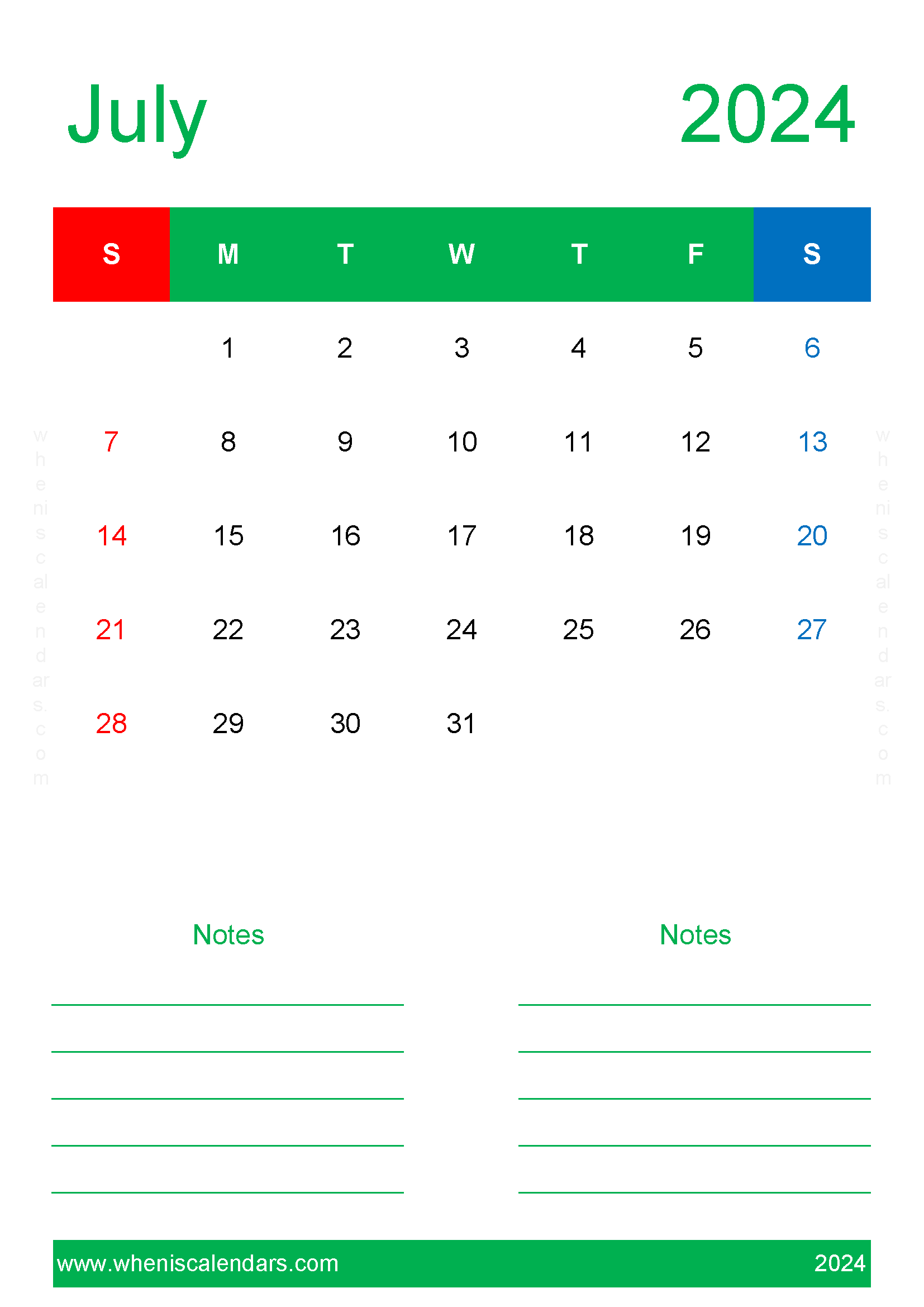 2024 July Free Printable Calendar Monthly Calendar